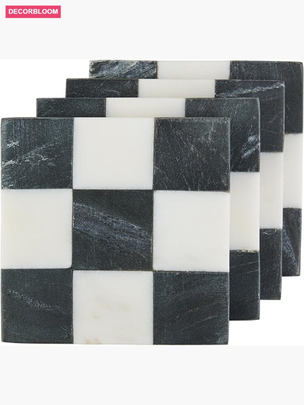 Square Checkered Coaster Set - Marble 4x4 inch, 4 Pack